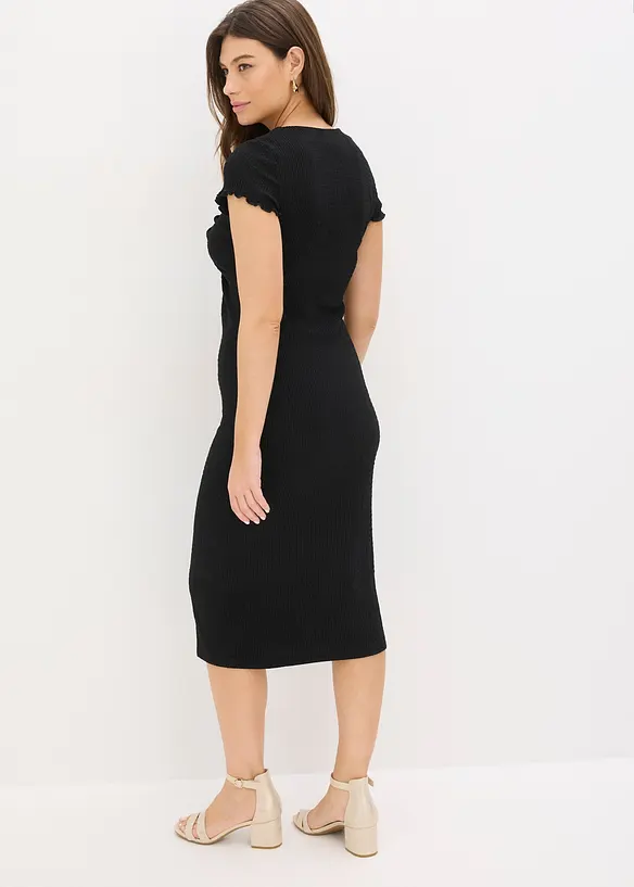 Jerseykleid aus strukturiertem Crêpe in schwarz von hinten (Totalaufnahme) - bonprix