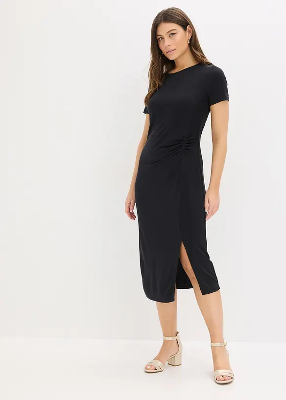Jerseykleid aus Viskose-Mix in schwarz von vorne (Totalaufnahme) - bonprix