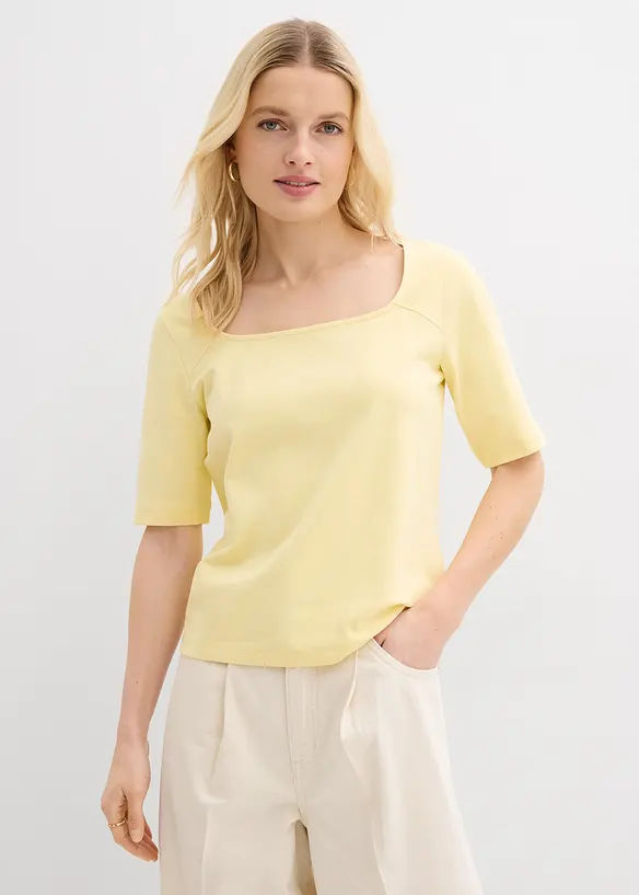 T-Shirt aus schwerer Bio-Baumwolle in gelb von vorne (im Anschnitt) - bonprix T-Shirt aus schwerer Bio-Baumwolle in gelb von vorne (im Anschnitt) - bonprix