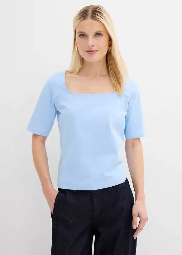 T-Shirt aus schwerer Bio-Baumwolle in blau von vorne (im Anschnitt) - bonprix T-Shirt aus schwerer Bio-Baumwolle in blau von vorne (im Anschnitt) - bonprix