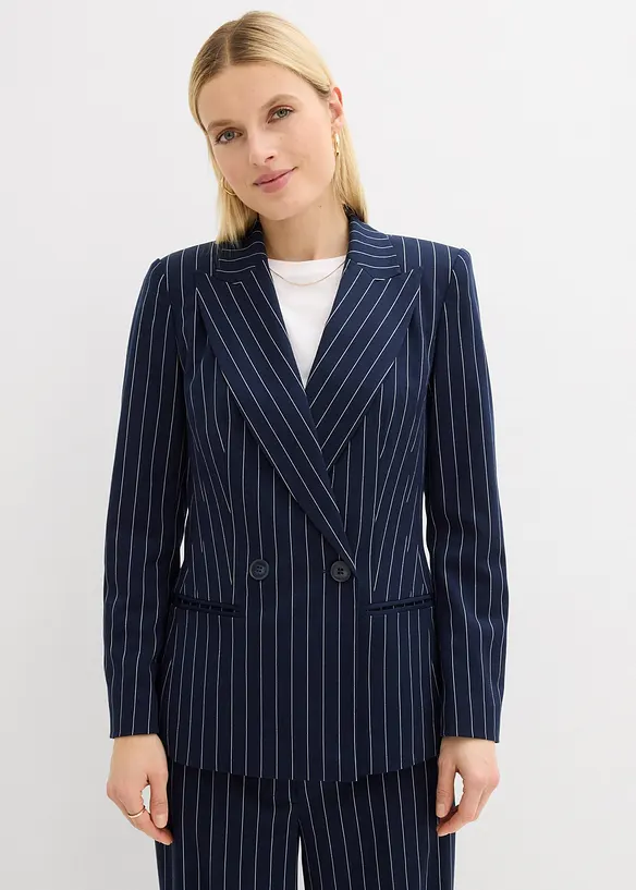 Blazer mit Nadelstreifen in blau von vorne (im Anschnitt) - bonprix