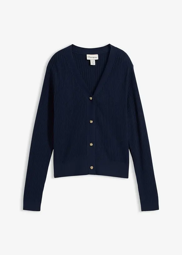 Strickjacke aus softem Viskose-Mix in blau von vorne - bonprix