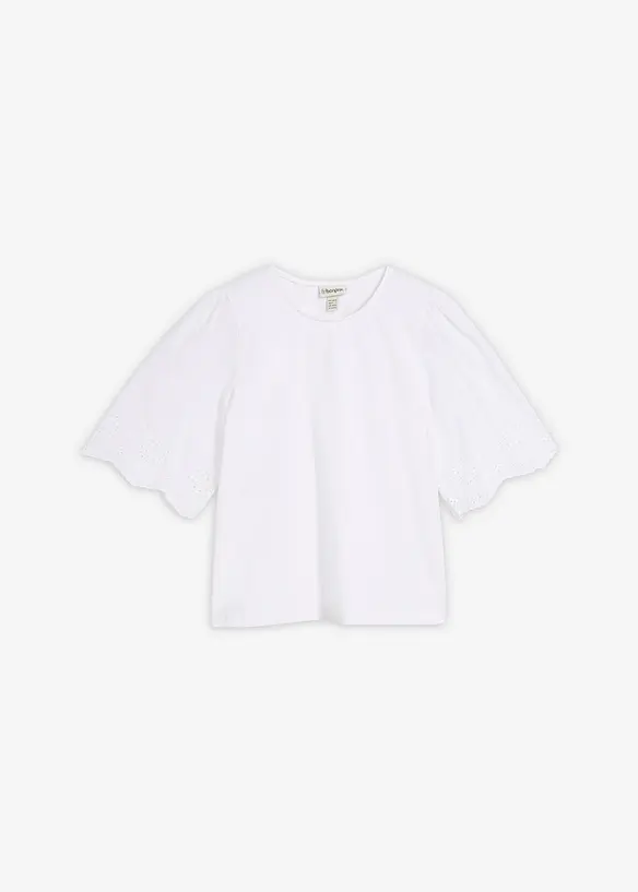 Shirt mit Lochstickerei in weiß von vorne - bonprix