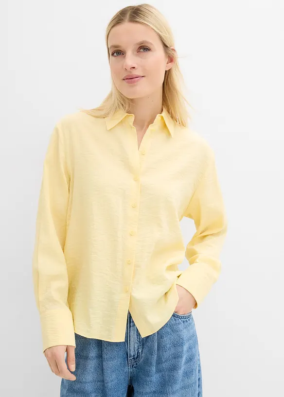 Hemdbluse aus fließendem Viskose-Mix in gelb von vorne (im Anschnitt) - bonprix Hemdbluse aus fließendem Viskose-Mix in gelb von vorne (im Anschnitt) - bonprix
