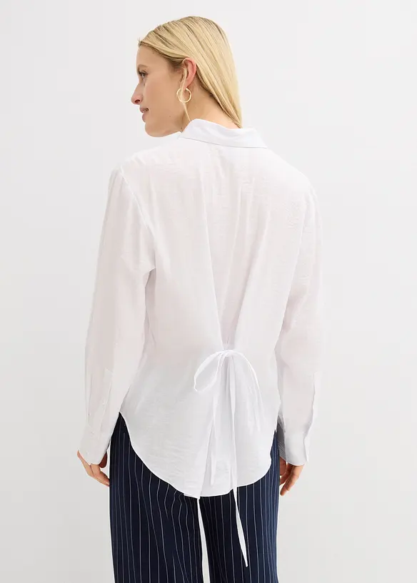 Hemdbluse aus fließendem Viskose-Mix in weiß von hinten (im Anschnitt) - bonprix