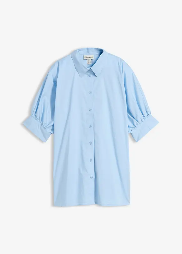 Oversize-Bluse mit leichten Puffärmeln in blau von vorne - bonprix