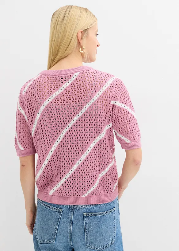 Ajour-Pullover aus reiner Baumwolle in rosa von hinten (im Anschnitt) - bonprix