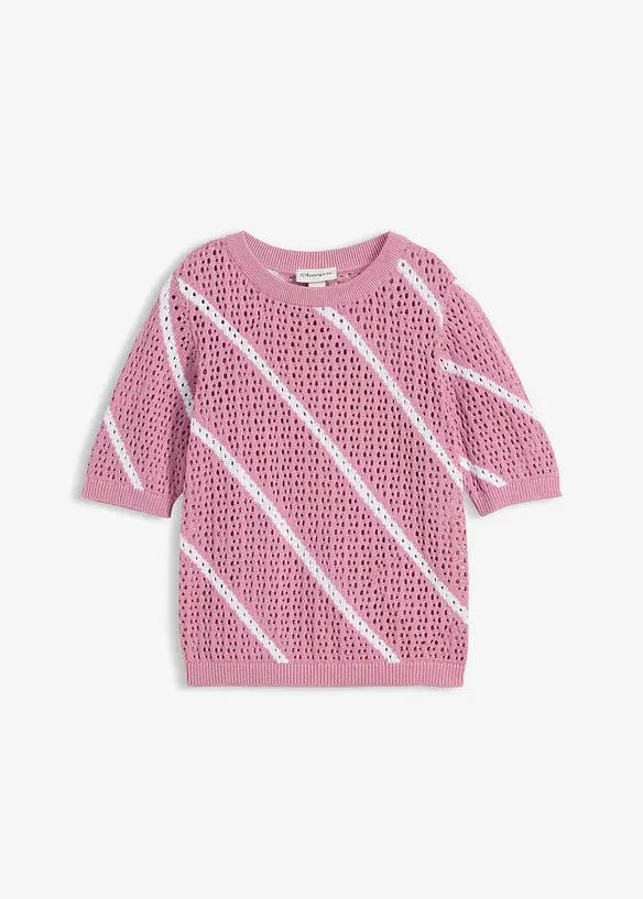 Ajour-Pullover aus reiner Baumwolle in rosa von vorne - bonprix