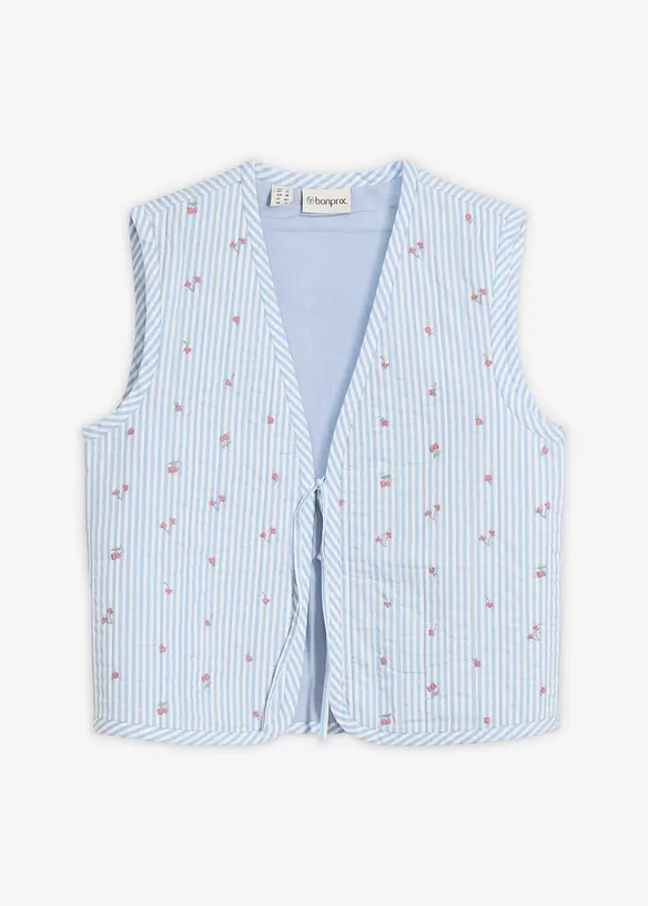 Steppweste mit floraler Stickerei in blau von vorne - bonprix