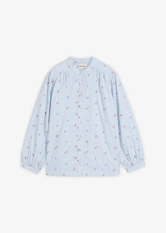 Bluse aus reiner Baumwolle mit 7/8 Ärmel in blau von vorne - bonprix