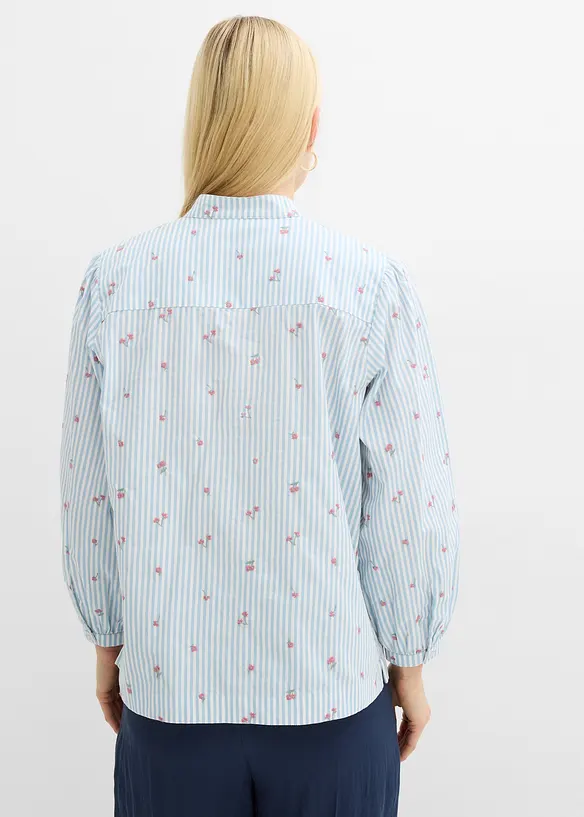 Bluse aus reiner Baumwolle mit 7/8 Ärmel in blau von hinten (im Anschnitt) - bonprix