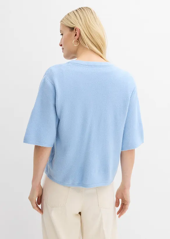 Feinstrickjacke mit Schleifen in blau von hinten (im Anschnitt) - bonprix