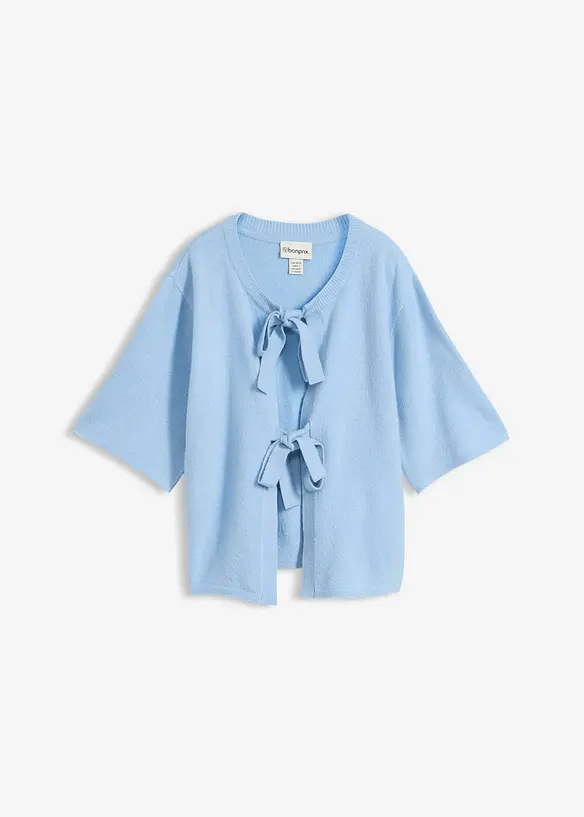 Feinstrickjacke mit Schleifen in blau von vorne - bonprix