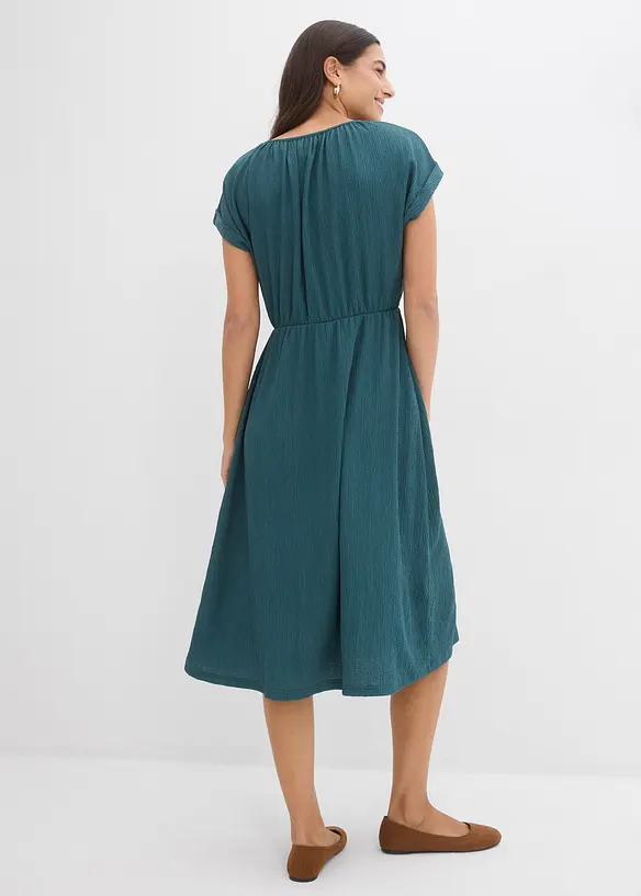 Jersey Kleid aus fließendem Viskose-Mix in petrol von hinten (Totalaufnahme) - bonprix Jersey Kleid aus fließendem Viskose-Mix in petrol von hinten (Totalaufnahme) - bonprix