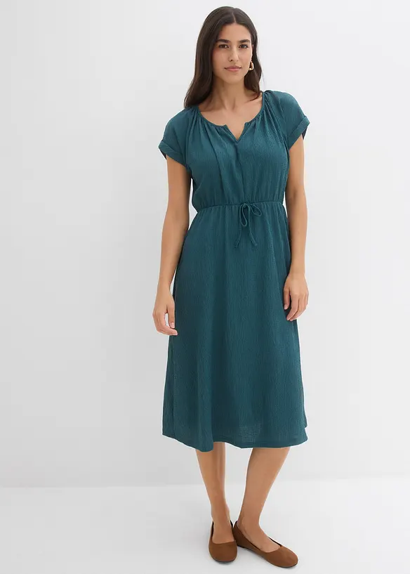 Jersey Kleid aus fließendem Viskose-Mix in petrol von vorne (Totalaufnahme) - bonprix Jersey Kleid aus fließendem Viskose-Mix in petrol von vorne (Totalaufnahme) - bonprix