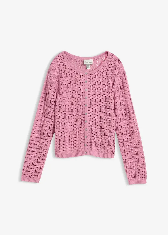 Ajour-Strickjacke aus reiner Baumwolle in rosa von vorne - bonprix