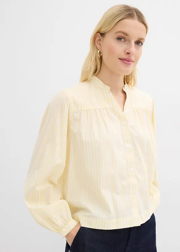 Popeline-Bluse aus Baumwoll-Mix in gelb von vorne (im Anschnitt) - bonprix