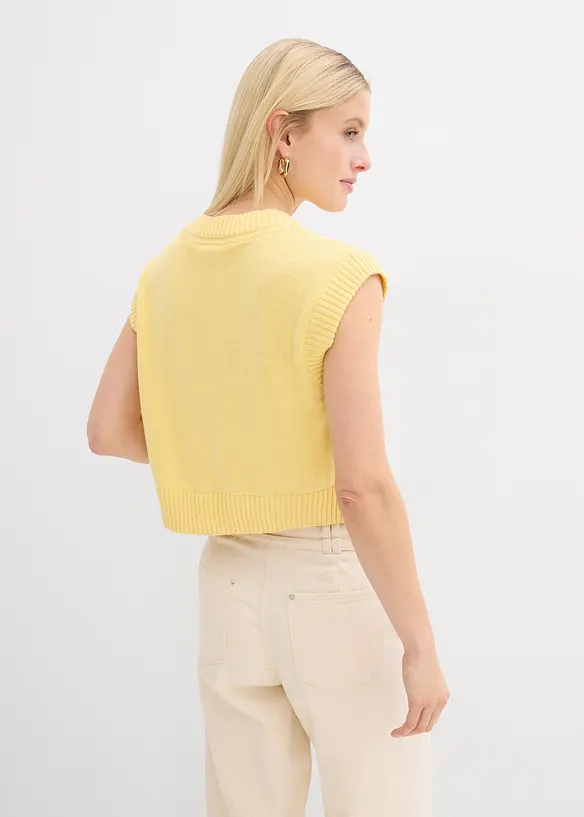 Strick-Weste in gelb von hinten (im Anschnitt) - bonprix
