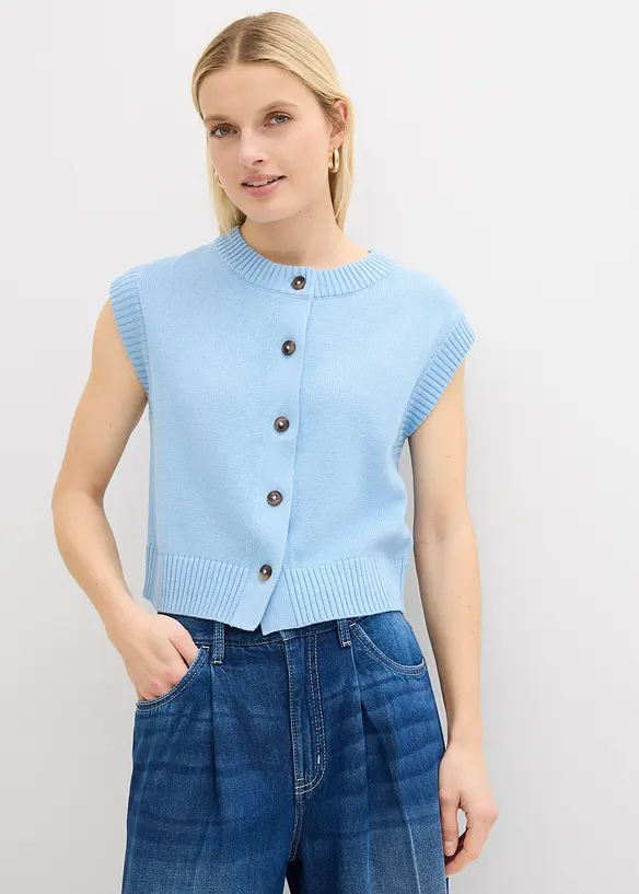 Strick-Weste in blau von vorne (im Anschnitt) - bonprix