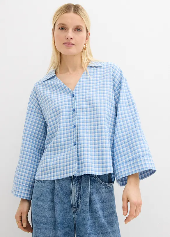 Hemdbluse aus luftigem Leinen-Viskose-Mix in blau von vorne (im Anschnitt) - bonprix Hemdbluse aus luftigem Leinen-Viskose-Mix in blau von vorne (im Anschnitt) - bonprix