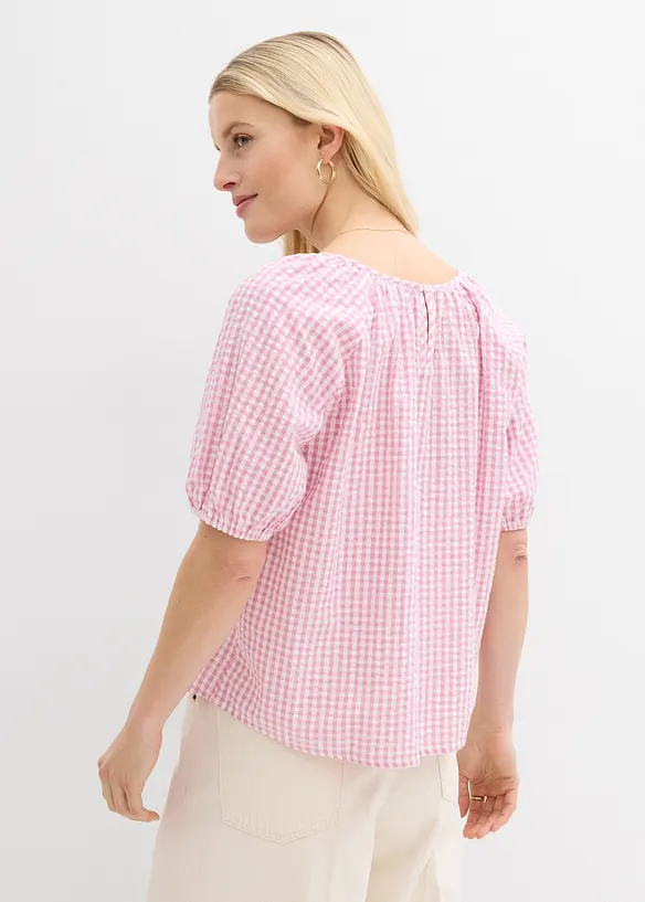 Kurzarmbluse aus reiner Baumwolle in rosa von hinten (im Anschnitt) - bonprix