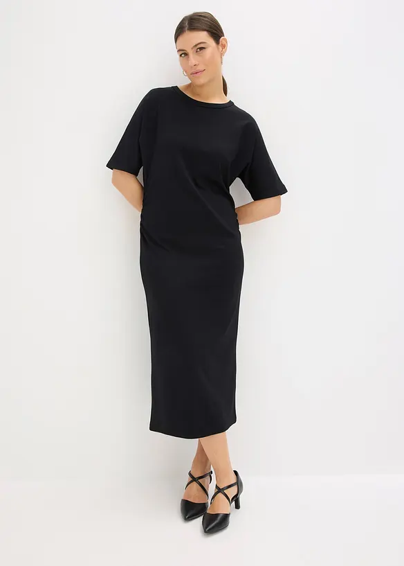 Midikleid aus bequemen Punto di Roma in schwarz von vorne (Totalaufnahme) - bonprix