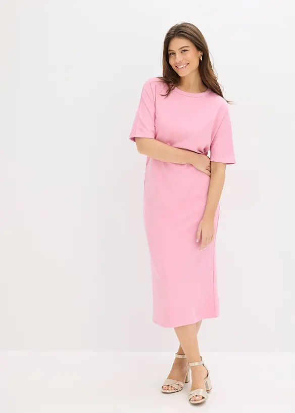 Midikleid aus bequemen Punto di Roma in rosa von vorne (Totalaufnahme) - bonprix
