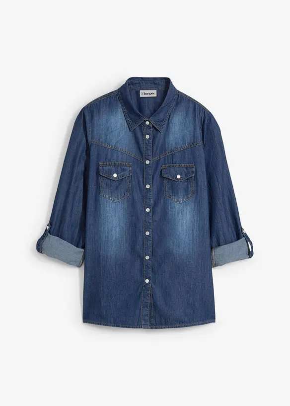 Jeansbluse aus reiner Bio-Baumwolle in blau von vorne - bonprix Jeansbluse aus reiner Bio-Baumwolle in blau von vorne - bonprix