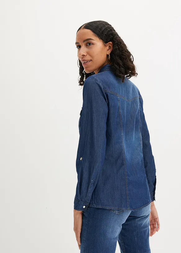 Jeansbluse aus reiner Bio-Baumwolle in blau von hinten (im Anschnitt) - bonprix Jeansbluse aus reiner Bio-Baumwolle in blau von hinten (im Anschnitt) - bonprix