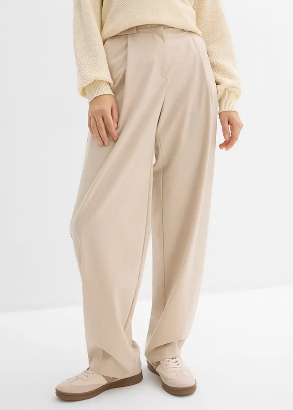 Barrel-Hose mit hohem Bund in beige von vorne - bonprix