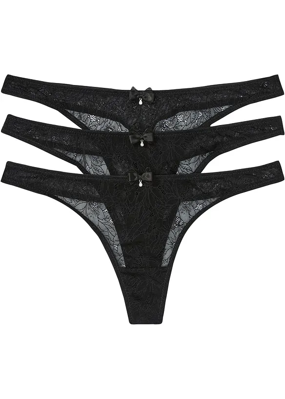 Ministring aus edler Spitze (3er Pack) in schwarz von vorne - bonprix