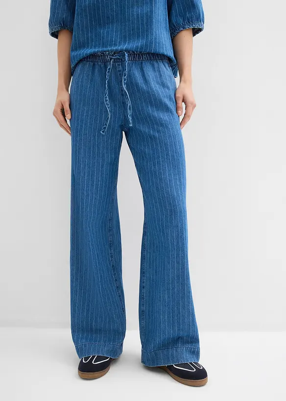 Pull On Wide-Leg-Jeans, Baumwolle in blau von vorne - bonprix