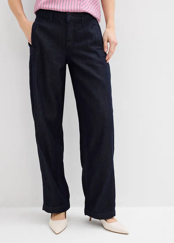 Barrel-Jeans, Mid Waist mit verstellbarem Bund in blau von vorne - bonprix