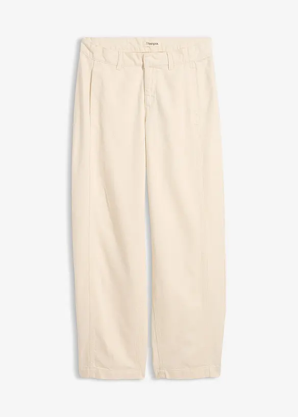 Barrel-Jeans, Mid Waist mit verstellbarem Bund in beige von vorne - bonprix