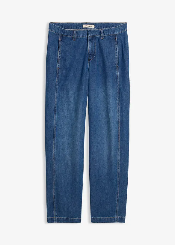 Barrel-Jeans, Mid Waist mit verstellbarem Bund in blau von vorne - bonprix