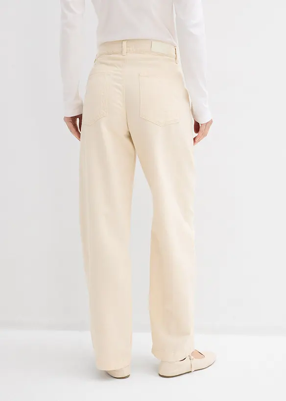 Barrel-Jeans, Mid Waist mit verstellbarem Bund in beige von hinten - bonprix