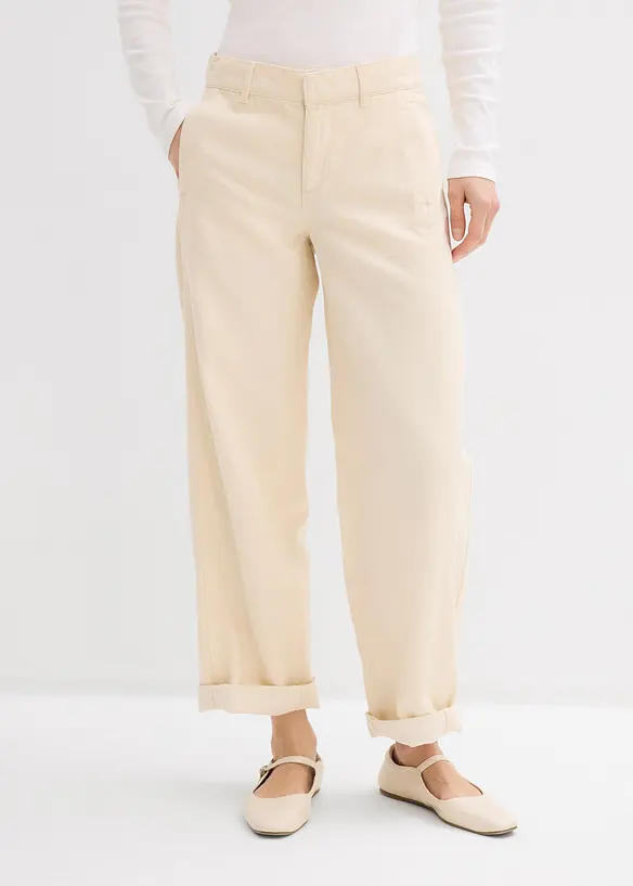 Barrel-Jeans, Mid Waist mit verstellbarem Bund in beige von vorne - bonprix