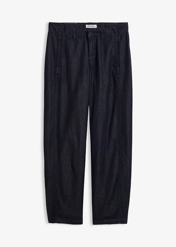 Barrel-Jeans, Mid Waist mit verstellbarem Bund in blau von vorne - bonprix
