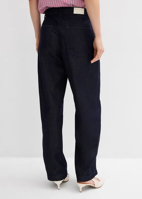 Barrel-Jeans, Mid Waist mit verstellbarem Bund in blau von hinten - bonprix