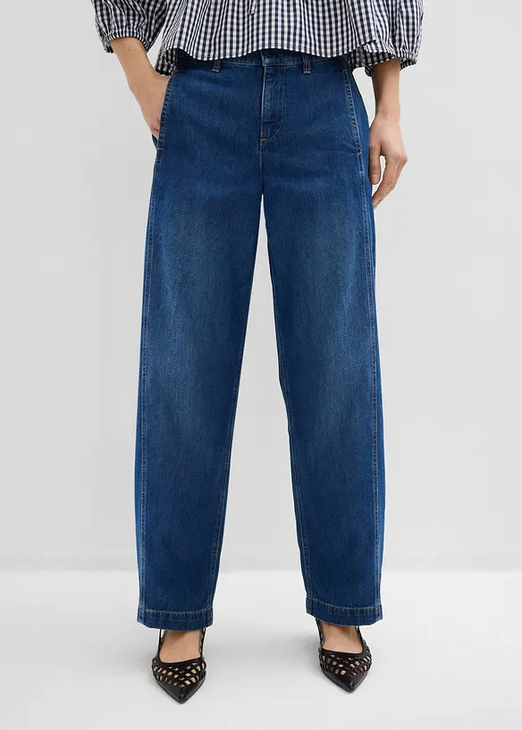 Barrel-Jeans, Mid Waist mit verstellbarem Bund in blau von vorne - bonprix