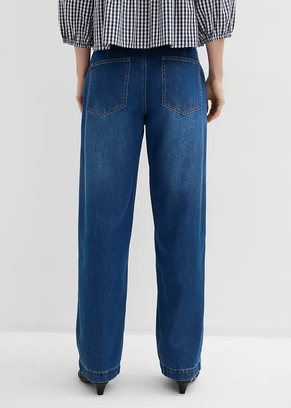 Barrel-Jeans, Mid Waist mit verstellbarem Bund in blau von hinten - bonprix