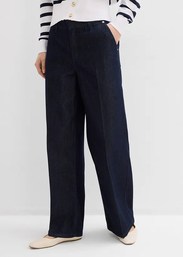 Wide-Leg-Jeans, Straight in blau von vorne - bonprix