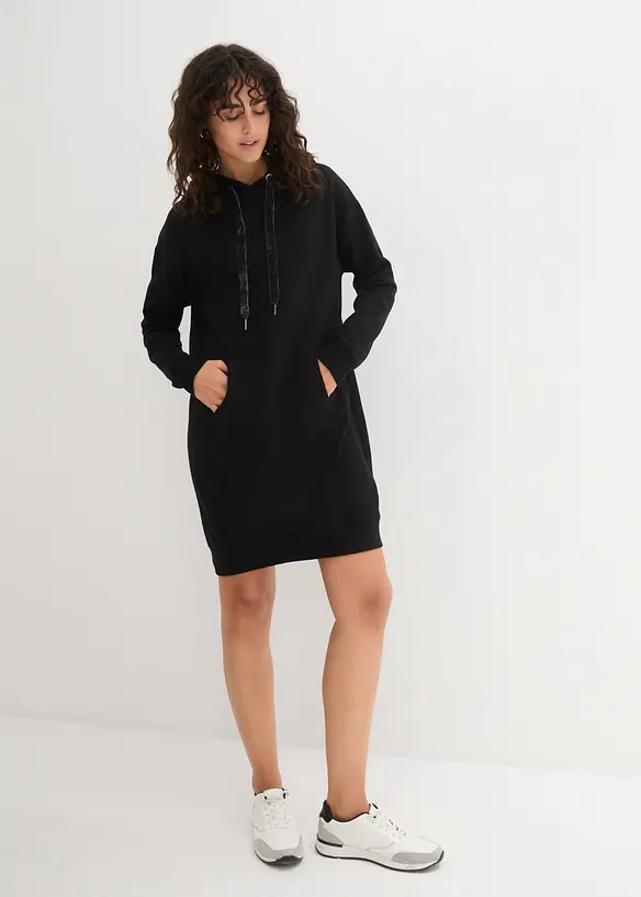 Mini-Sweatkleid in schwarz von vorne (Totalaufnahme) - bonprix