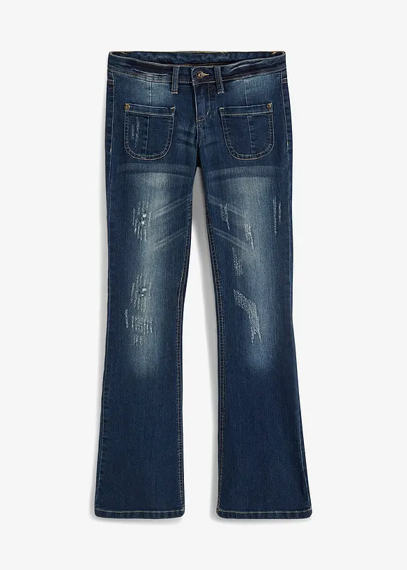 Flared Jeans Low Waist, Stretch in blau von vorne - bonprix