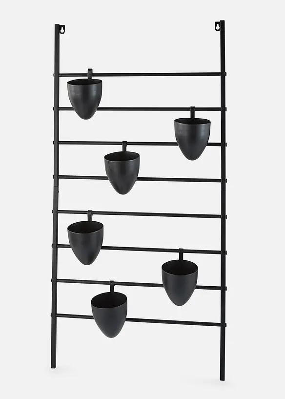 Wandregal mit 6 Pflanztöpfen in schwarz von vorne - bonprix