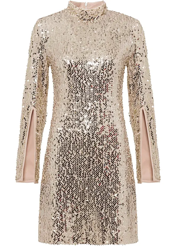Paillettenkleid mit Trompeten-Ärmel in gold von vorne - bonprix Paillettenkleid mit Trompeten-Ärmel in gold von vorne - bonprix