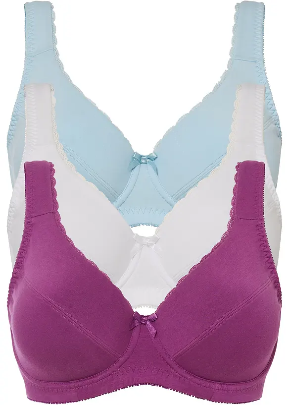 BH mit Bügel mit Bio-Baumwolle  (3er Pack) in lila von vorne - bonprix