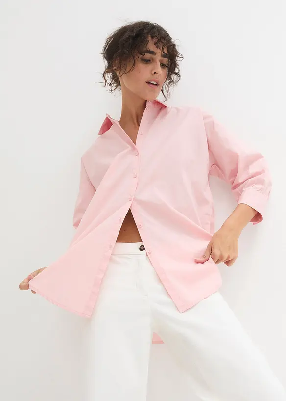 3/4-Arm-Oversize-Hemd aus Baumwolle in rosa von vorne (im Anschnitt) - bonprix 3/4-Arm-Oversize-Hemd aus Baumwolle in rosa von vorne (im Anschnitt) - bonprix