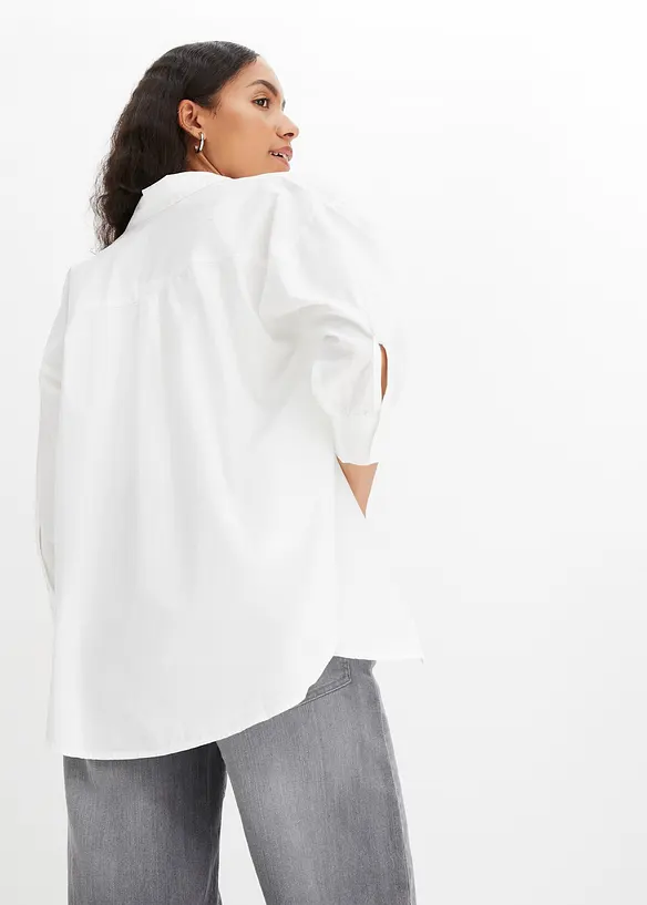 3/4-Arm-Oversize-Hemd aus Baumwolle in weiß von hinten (im Anschnitt) - bonprix