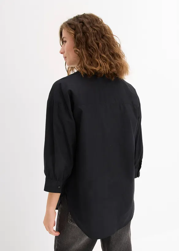 3/4-Arm-Oversize-Hemd aus Baumwolle in schwarz von hinten (im Anschnitt) - bonprix 3/4-Arm-Oversize-Hemd aus Baumwolle in schwarz von hinten (im Anschnitt) - bonprix